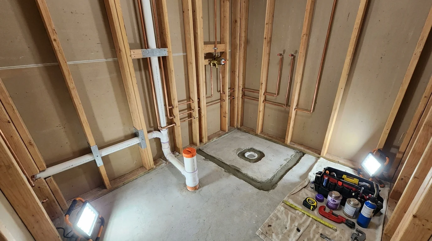 Bathroom rough-in plumbing during remodel by Johns Plumbing LLC in Lebanon
