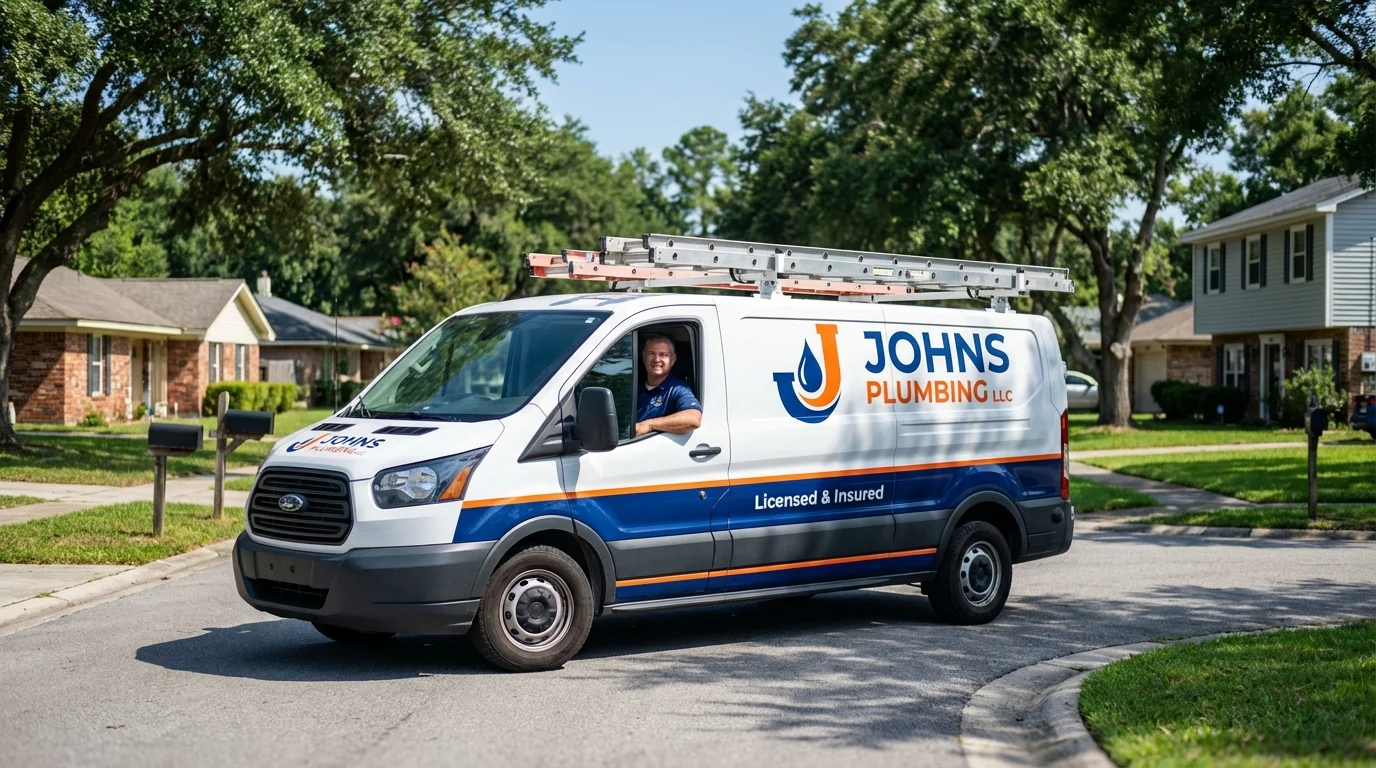 Johns Plumbing LLC service van in Lebanon, NH