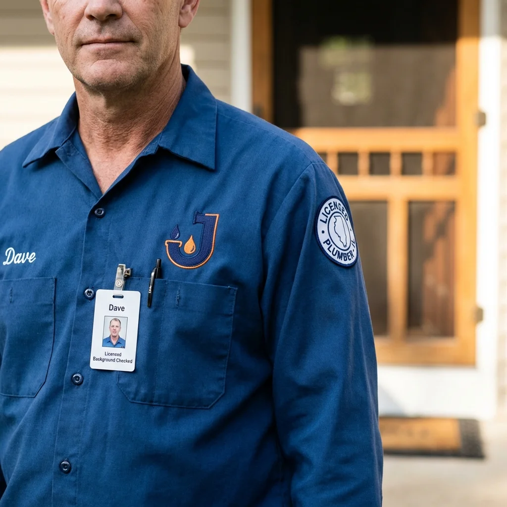 Licensed plumber showing ID badge in Lebanon, NH