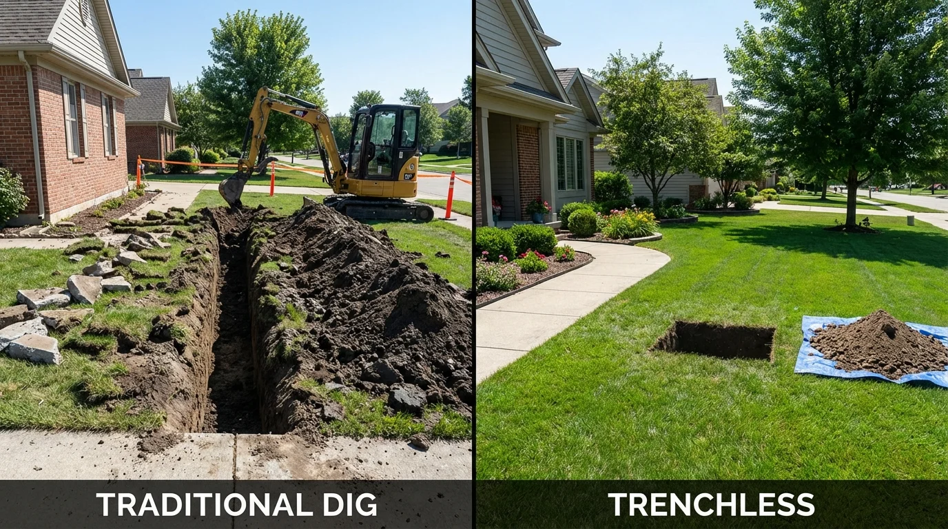 Trenchless sewer repair with minimal yard damage versus traditional excavation in Lebanon, NH
